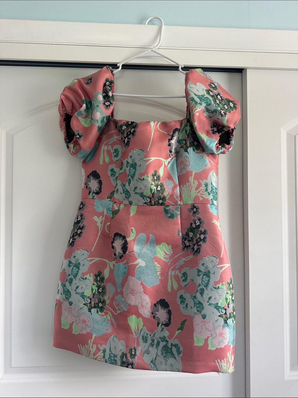 Lulu's Coral Floral Puff-Sleeve Party Dress